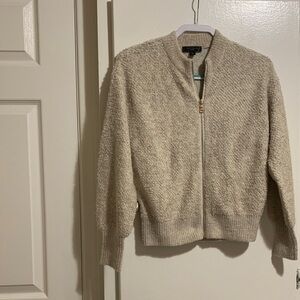 Ann Taylor Cream Textured Zip-Up Cardigan
